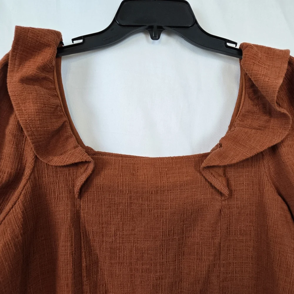 Madewell Women's Rust Orange Crosshatch Ruffled Short Sleeve Career Blouse Large
